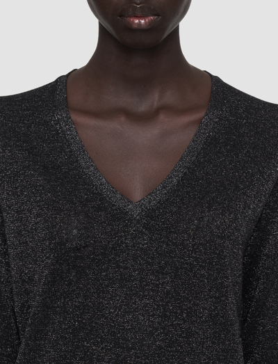 Joseph Lurex Knit V Neck Jumper In Black