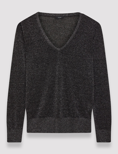 Joseph Lurex Knit V Neck Jumper In Black