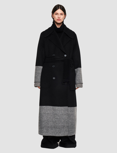 Joseph Reversible Double Face Colour Block Merton Coat In Black/grey