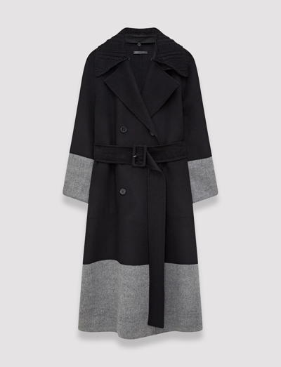 Joseph Reversible Double Face Colour Block Merton Coat In Black/grey