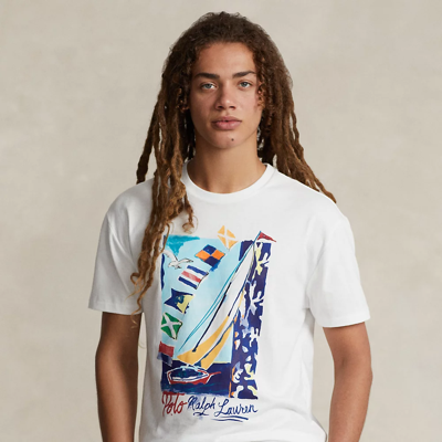 Shop Ralph Lauren Classic Fit Sailboat Jersey T-shirt In Classic Oxford White