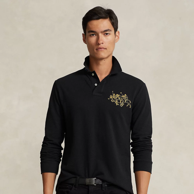 Shop Ralph Lauren Lunar New Year Triple-pony Polo Shirt In Polo Black