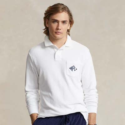 Shop Ralph Lauren Classic Fit Monogram Terry Polo Shirt In White