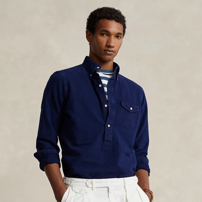 Shop Ralph Lauren Classic Fit Indigo Oxford Popover Shirt