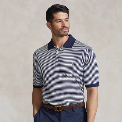 Shop Polo Ralph Lauren Striped Soft Cotton Polo Shirt In Refined Navy/white
