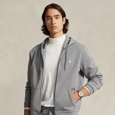 Shop Ralph Lauren Double-knit Full-zip Hoodie In Steel Heather