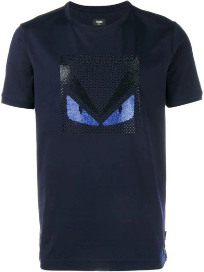 Shop Fendi Crystal Embellished Monster T-shirt In Blue