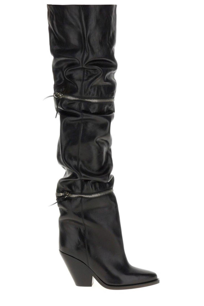 Shop Isabel Marant Lelodie Thigh-high Pointed-toe Boots In Nero