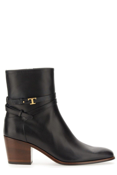 Shop Tod's Logo-plaque Almond Toe Ankle Boots In Nero