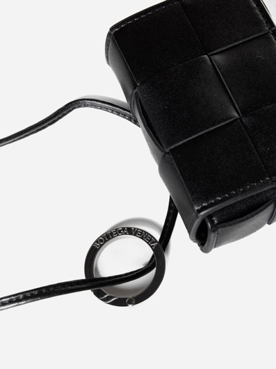 Shop Bottega Veneta Cassette Leather Airpods Case In Nero