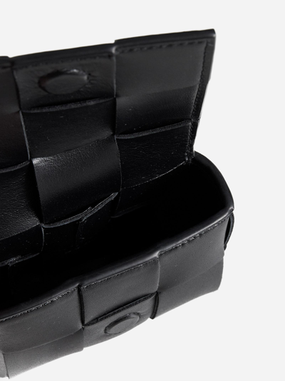 Shop Bottega Veneta Cassette Leather Airpods Case In Nero