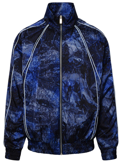 Shop Off-white Off White Crinkled Zip-up Windbreaker Jacket In Blue