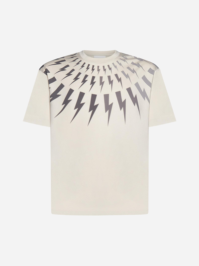 Shop Neil Barrett Fairisle Thunderbolt Cotton T-shirt In Avorio