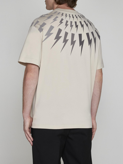 Shop Neil Barrett Fairisle Thunderbolt Cotton T-shirt In Avorio