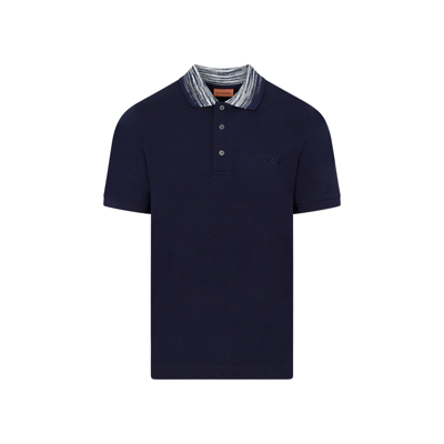 Shop Missoni Zig-zag Logo Embroidered Polo Shirt In Blue