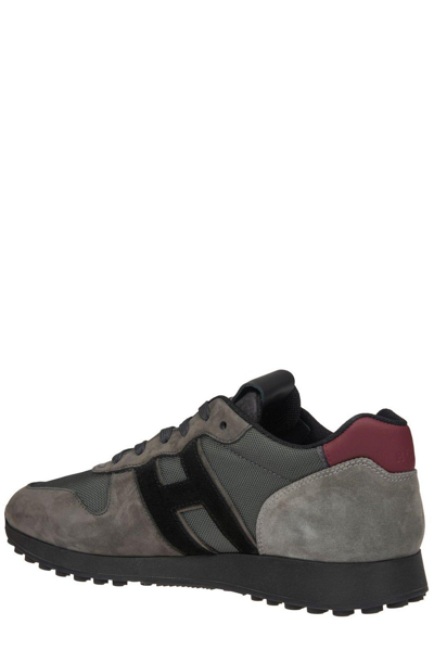 Shop Hogan H429 Panelled Almond Toe Sneakers In Grey