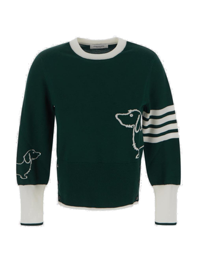 Shop Thom Browne Long-sleeved Crewneck Knitted Jumper In Green