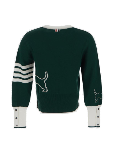 Shop Thom Browne Long-sleeved Crewneck Knitted Jumper In Green