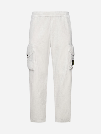 Shop Stone Island Corduroy Cotton Trousers In White