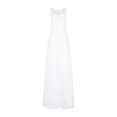 Shop Jacquemus Long Negligee Ribbon Detail Dress In White