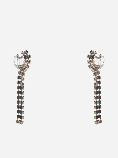 Shop Alessandra Rich Crystal Long Earrings In Silver