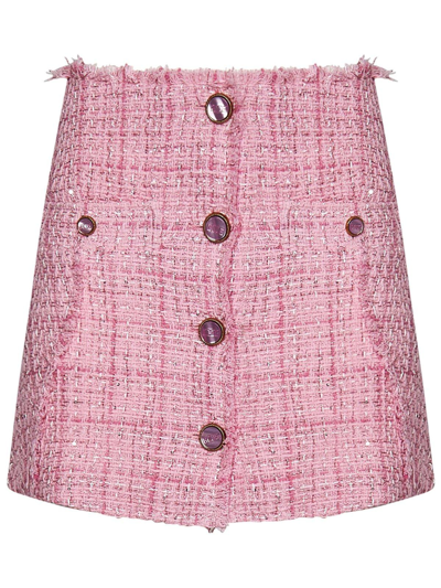 Shop Gcds Tweed Button-up Mini Skirt In Pink