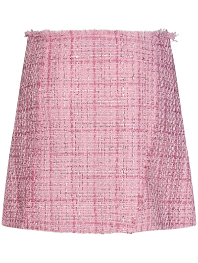 Shop Gcds Tweed Button-up Mini Skirt In Pink