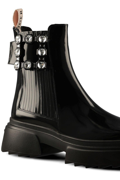 Shop Roger Vivier Buckle Embellished Ankle Boots In Black