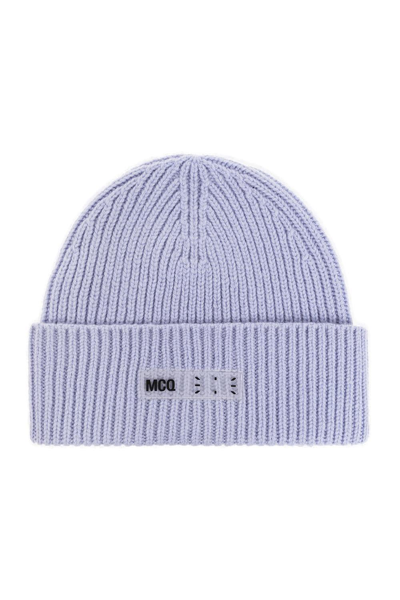 Shop Mcq By Alexander Mcqueen Logo Printed Knitted Beanie In Purple