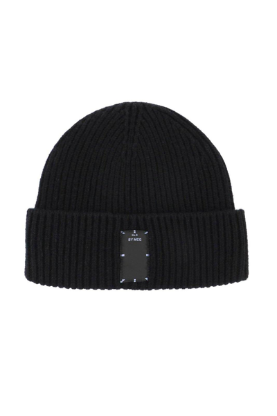 Shop Mcq By Alexander Mcqueen Logo Printed Knitted Beanie In Black