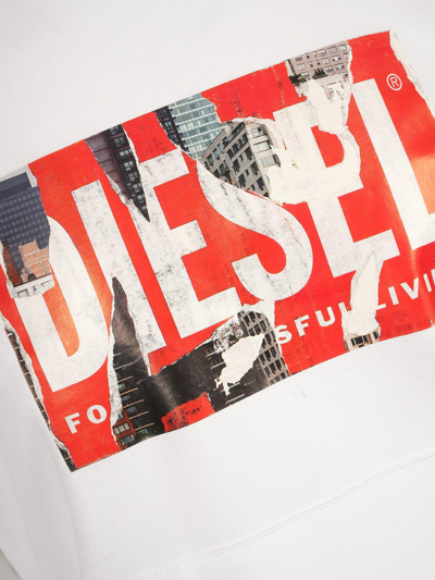 Shop Diesel Logo Printed Drawstring Hoodie In White