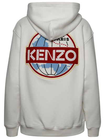 Shop Kenzo Logo Patch Drawstring Hoodie In Blanc Casse