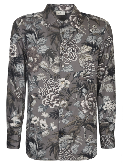 Shop Etro Floral Print Formal Shirt In Grey