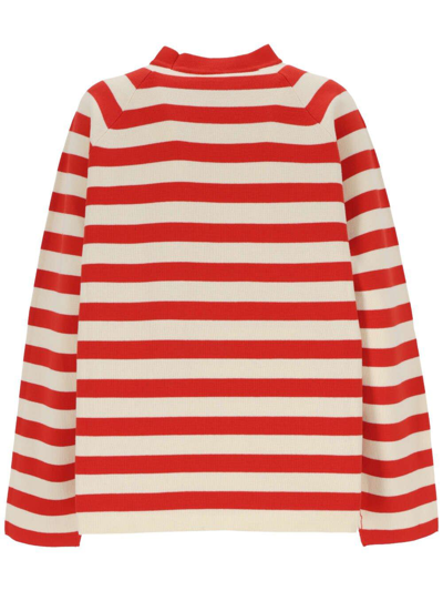 Shop Sunnei Striped Crewneck Sweatshirt In Red/neutrals