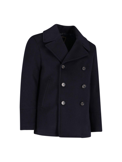 Shop Sealup Double-breasted Short Coat In Blue