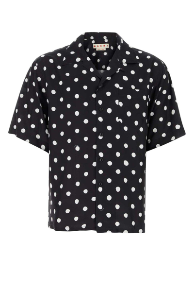 Shop Marni Polka-dot Printed Short-sleeved Buttoned Shirt In Black/white