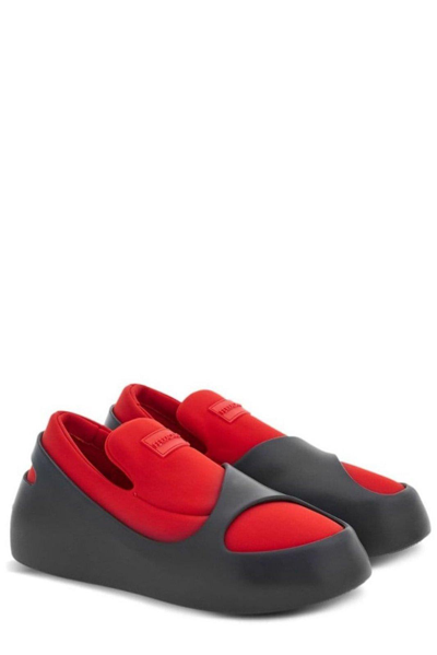 Shop Ferragamo Round-toe Slip-on Loafers In Red
