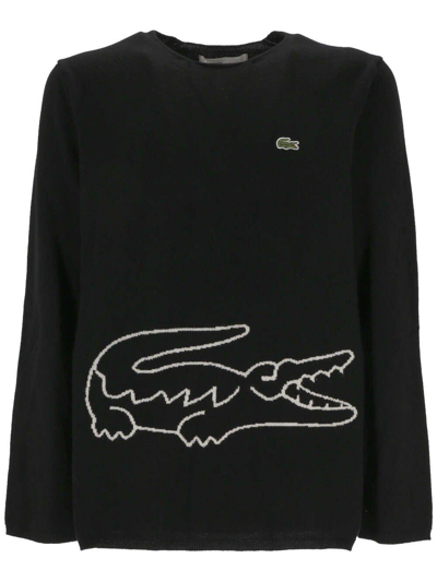 Shop Comme Des Garçons X Lacoste Logo Detailed Long-sleeved Jumper In Black