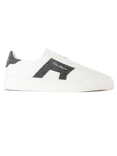 Shop Santoni White Calf Leather Sneakers In Bianco