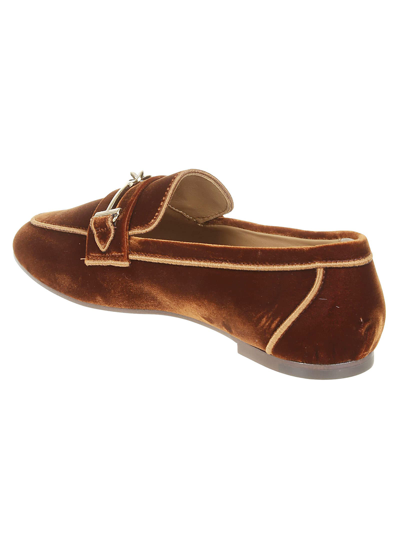 Shop Tod's Logo Detail Velvet Loafers In Ruggine
