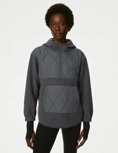 Shop Goodmove Mixed Borg Quilt Hoodie In Grey