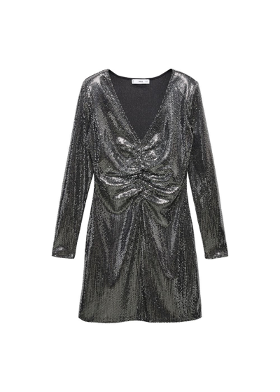 Shop Mango Pursed Sequined Dress Silver