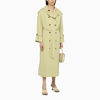 Shop By Malene Birger Double-breasted Duster With Belt In Green