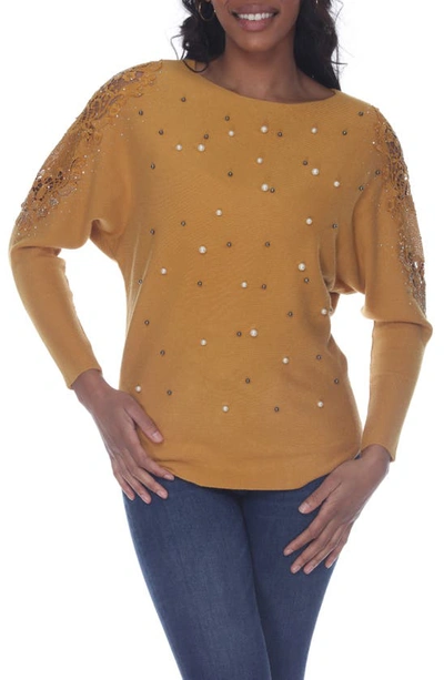 Shop Rain And Rose Embellished Dolman Sleeve Sweater In Mustard