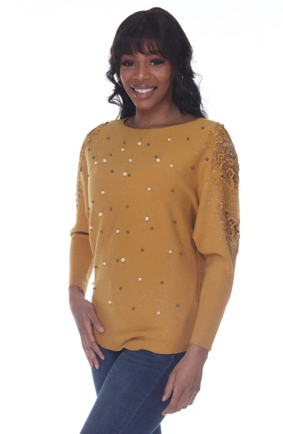 Shop Rain And Rose Embellished Dolman Sleeve Sweater In Mustard