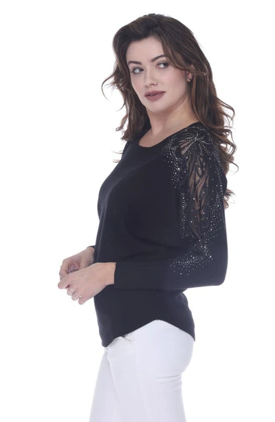 Shop Rain And Rose Embellished Lace Jersey Sweater In Black
