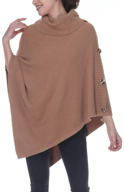 Shop Rain And Rose Button Trim Turtleneck Poncho In Camel