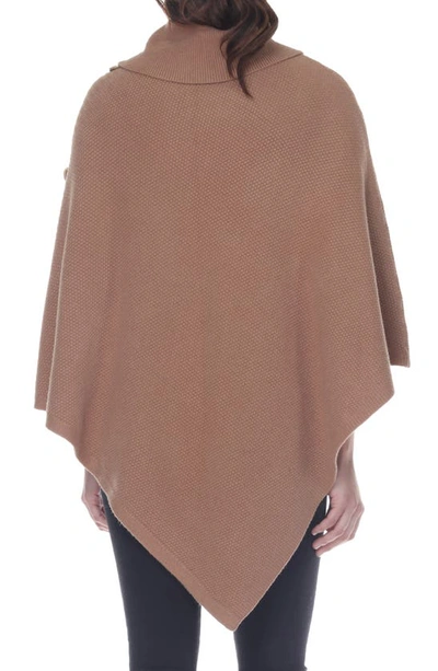 Shop Rain And Rose Button Trim Turtleneck Poncho In Camel