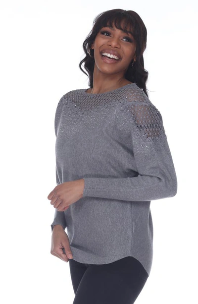 Shop Rain And Rose Embellished Lace Trim Sweater In Grey