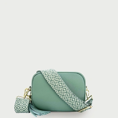 Shop Apatchy London Pistachio Leather Crossbody Bag With Pistachio Cross-stitch Strap In Green